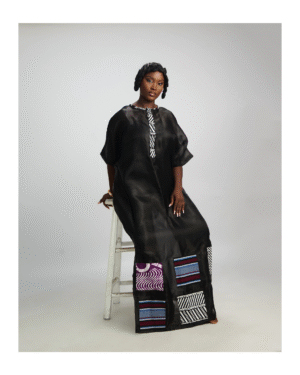 female kaftan with inner designed with aso oke
