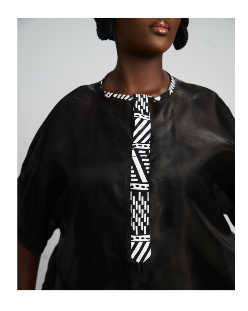 female kaftan with inner designed with aso oke